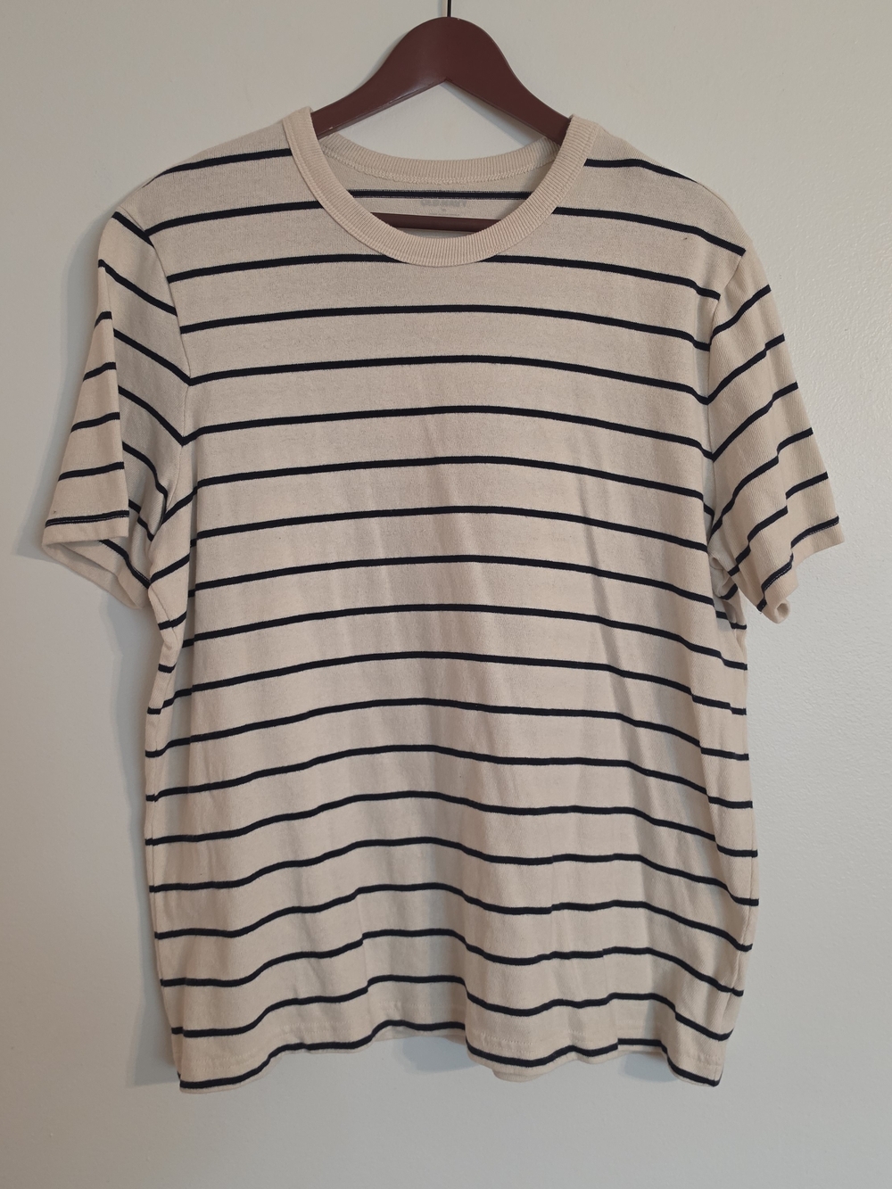 Men's Old Navy Cream and Navy Striped Crew Neck Shirt - Classic Casual